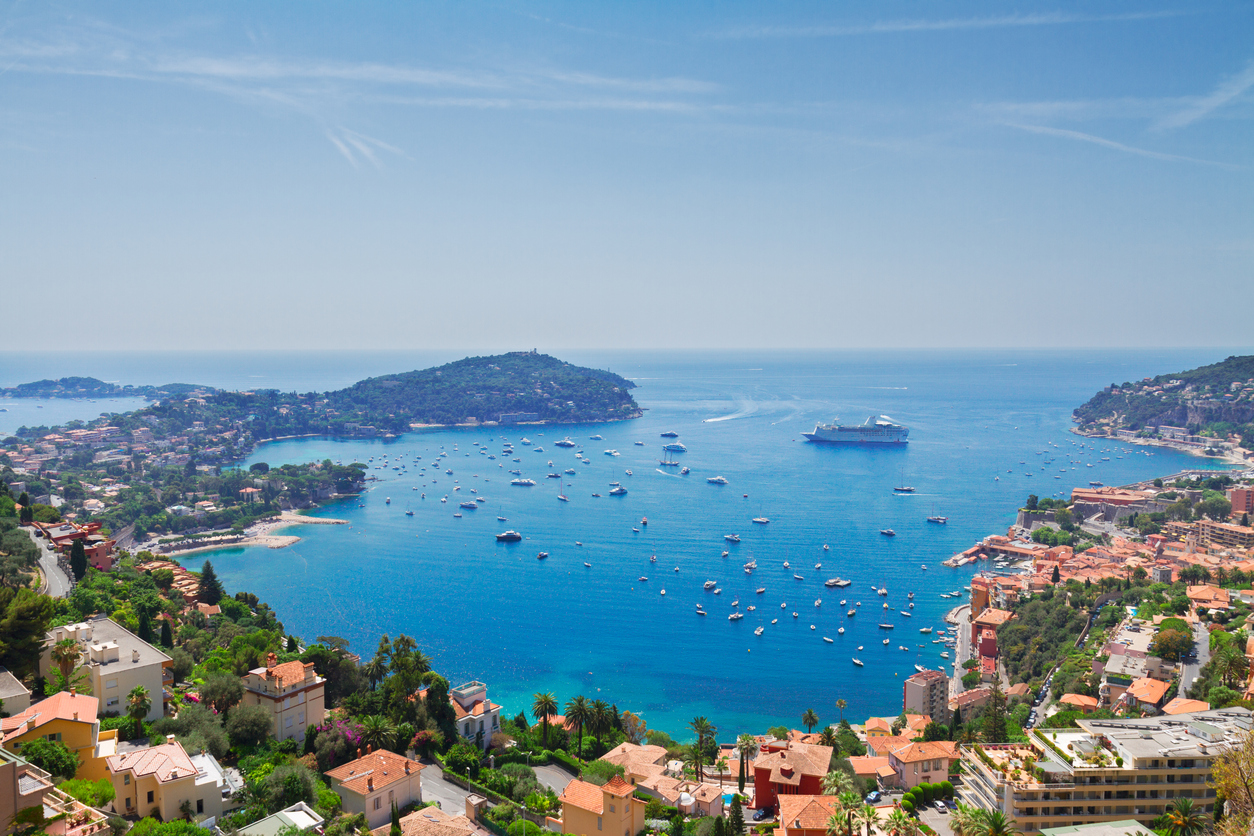 colorful coast and turquiose water of cote dAzur, french riviea coast